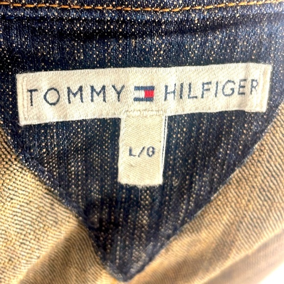 Vintage Tommy Hilfiger Dk Wash Denim Blazer Button Closure Pockets Fitted Size L - Picture 4 of 13